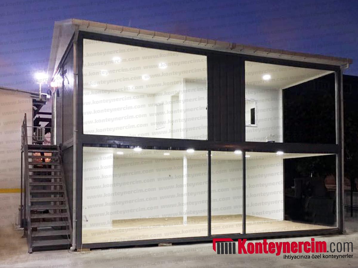 84 m2 Çift Katlı Full Camlı, Çatılı Ofis Konteyner - OFS145