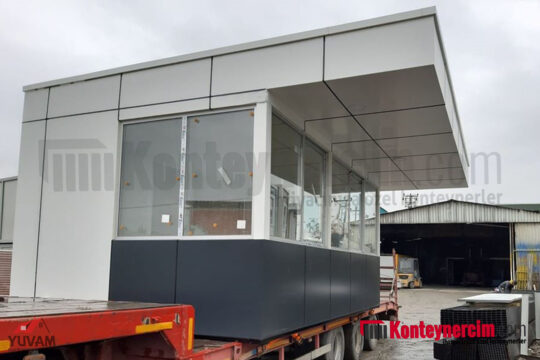 240x500cm Kompozit Kaplamalı Güvenlik Kontrol Gişesi, Büfe, 120 cm Parapet Çatılı - BEK149